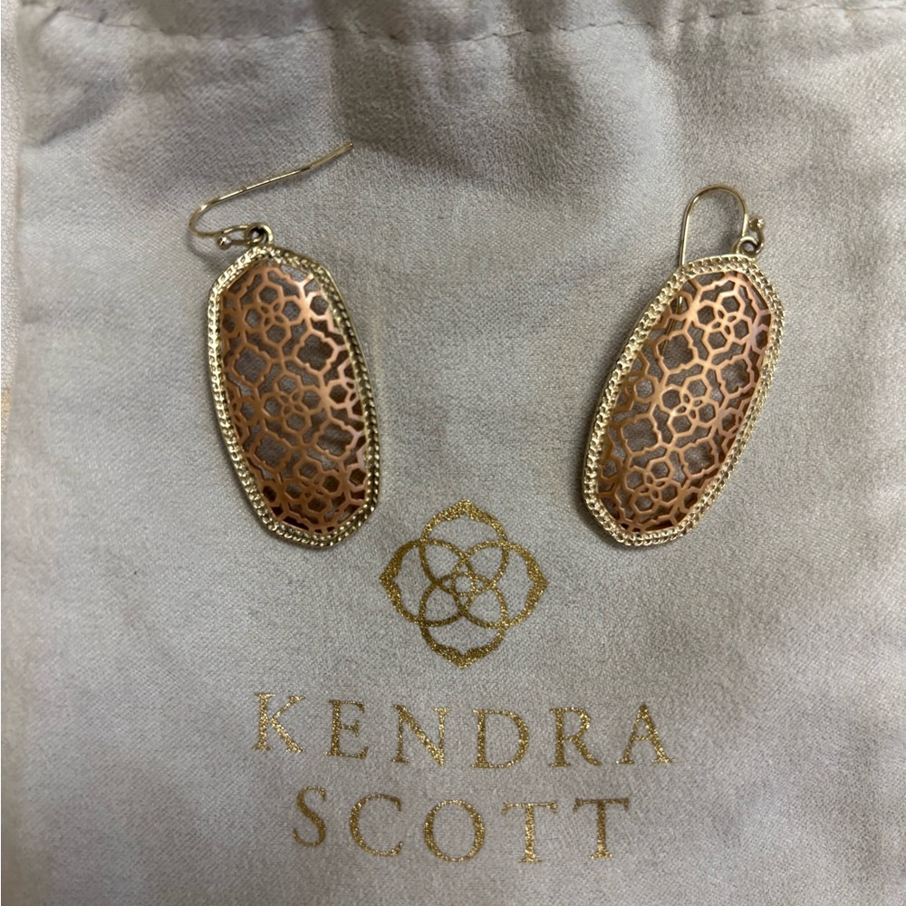 Kendra Scott Gold and Brown Filigree Dangle Earrings